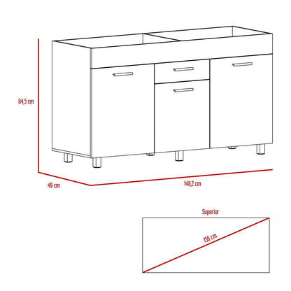 Gabinete Inferior Avorin Macadamia Y Blanco 150 Cm