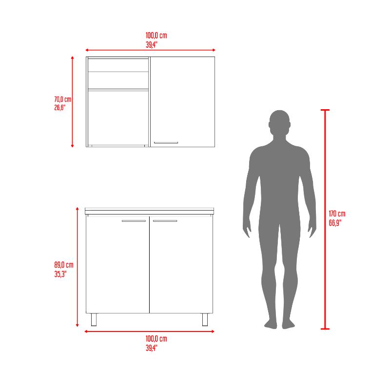 Cocina Integral Shelf Nogal Y Blanco Con Mesón Derecho