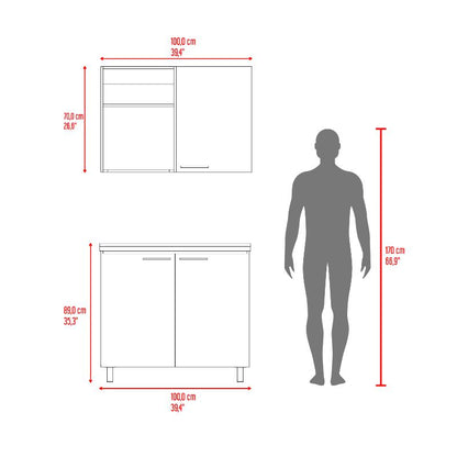 Cocina Integral Shelf Nogal Y Blanco Con Mesón Derecho