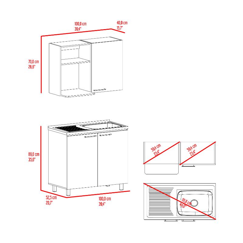 Cocina Integral Shelf Nogal Y Blanco Con Mesón Derecho
