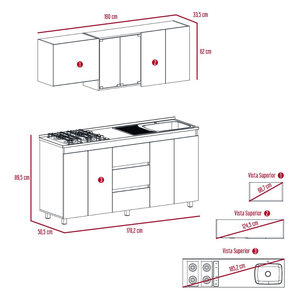 Cocina Integral Zomira Miel Y Blanco Con Mesón Derecho