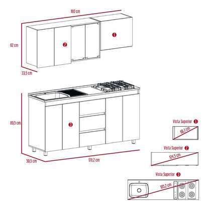 Cocina Integral Zomira Miel Y Blanco Con Mesón Izquierdo