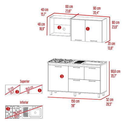 Cocina 150 Silari  Europeo Blanco Con Meson Derecho