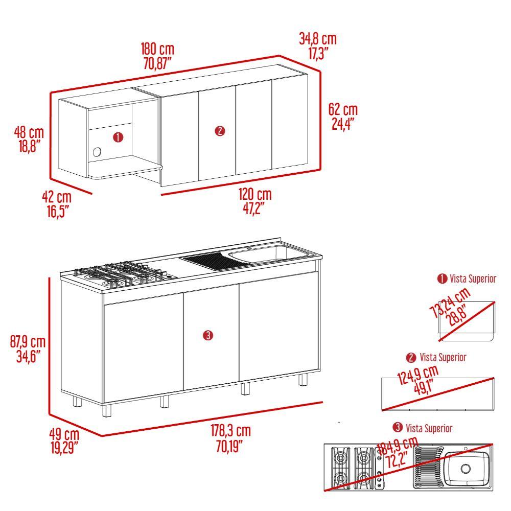 Cocina Integral Cirela Nogal Y Blanco Con Mesón Derecho