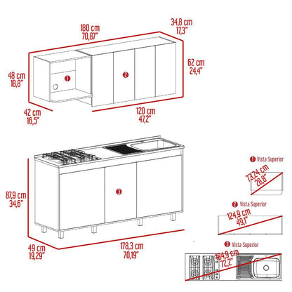 Cocina Integral Cirela Nogal Y Blanco Con Mesón Derecho