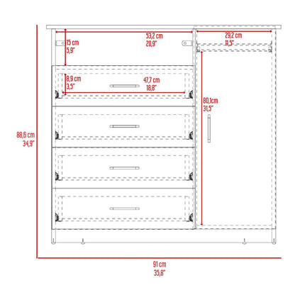 Organizador Zireon Rovere Y Blanco Con Cuatro Cajones