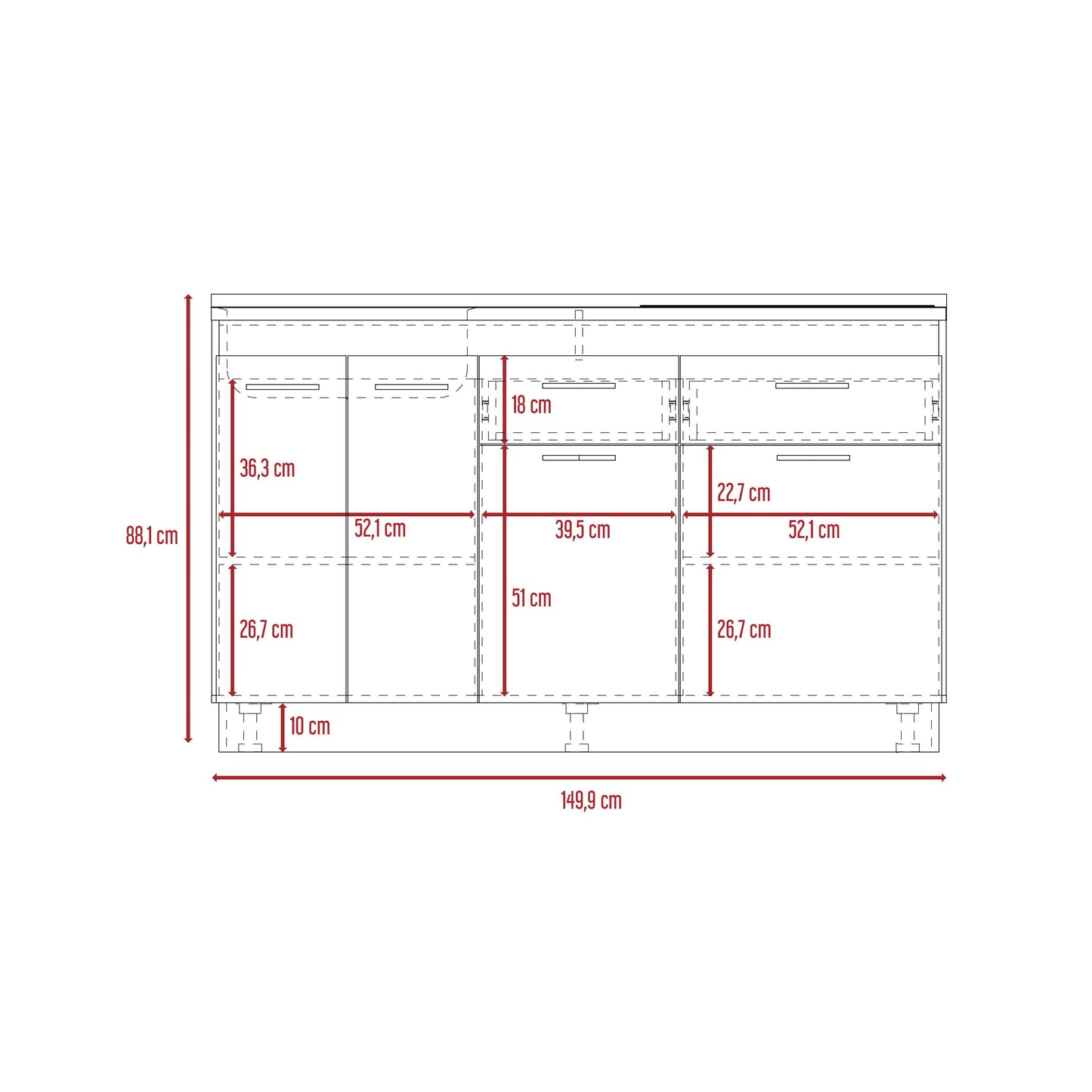 Gabinete Inferior Gelapa Blanco Y Rovere  150 Cm