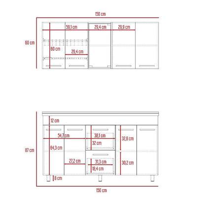 Cocina Integral Bistory Y Blanco Con  Mesón 150 Izquierdo