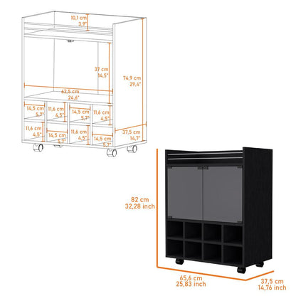 Bar Kymora, Wengue, Con Espacio Para Organizar Licores U Objetos Decorativos, Manijas Metalicas