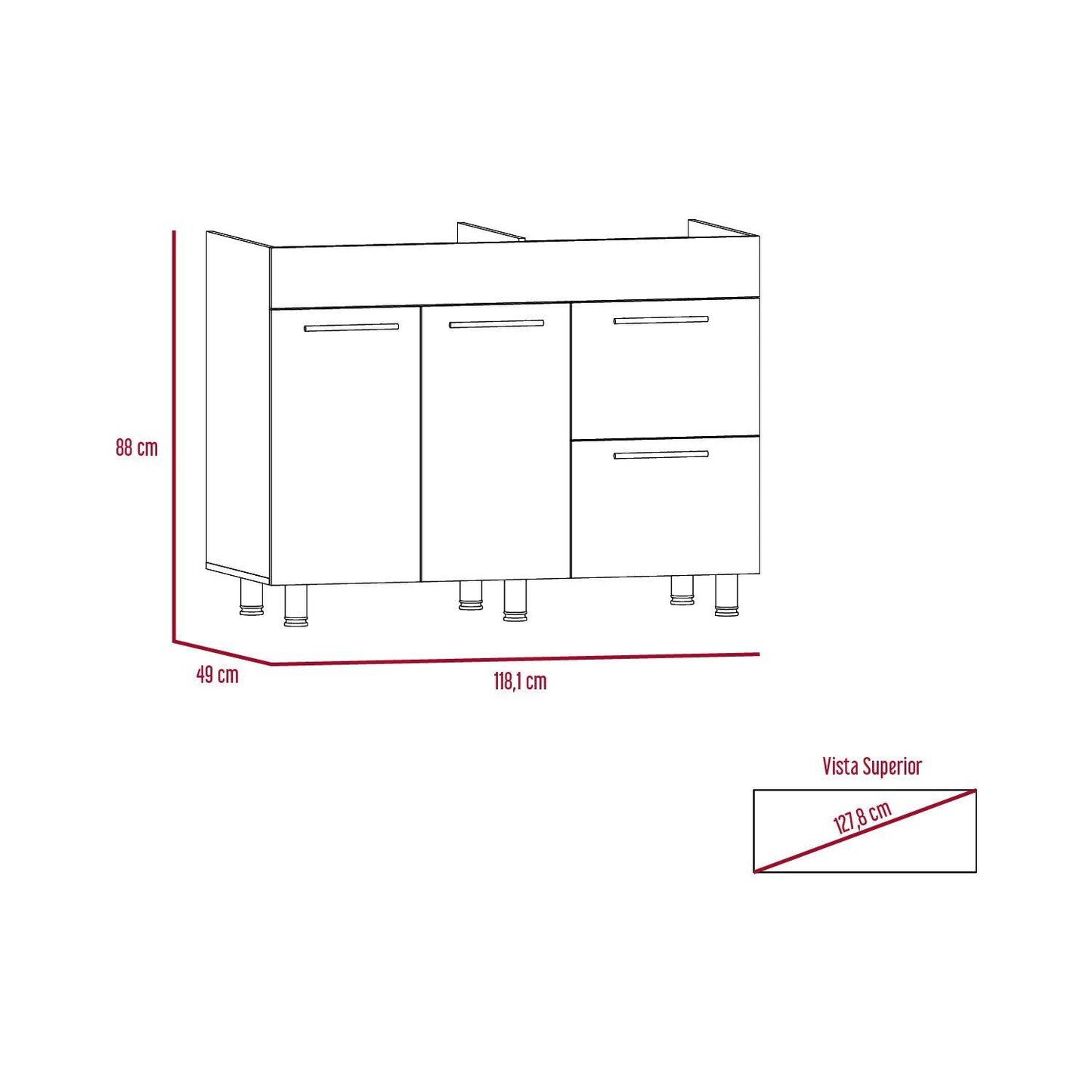 Gabinete Inferior Poret Nacar Y Blanco 120 Cm