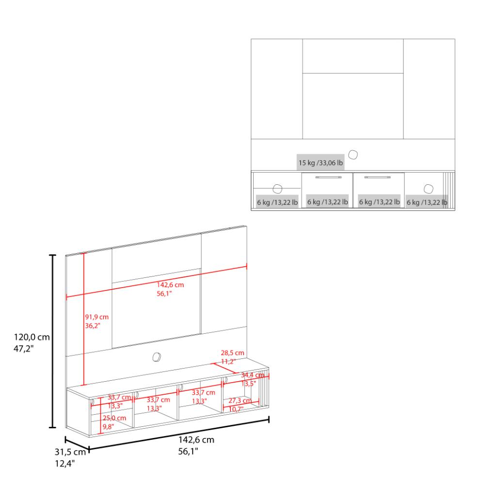 Panel De Tv Valance, Blanco Y Fresno Eu Para Tv Hasta 60''