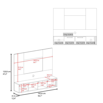Panel De Tv Valance, Blanco Y Fresno Eu Para Tv Hasta 60''