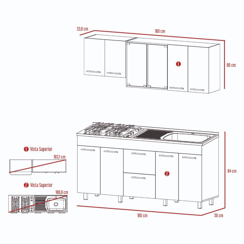 Cocina Integral Krenos Blanco  Y Ceniza Con Mesón Derecho