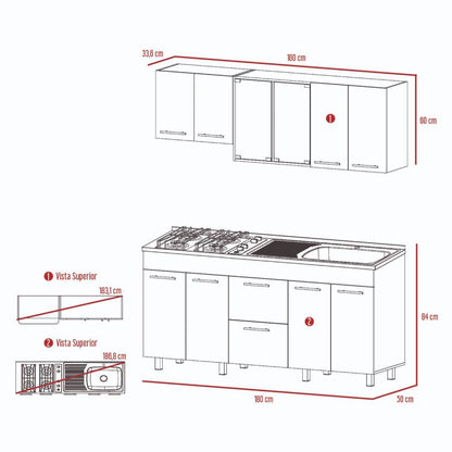 Cocina Integral Krenos Blanco  Y Ceniza Con Mesón Derecho