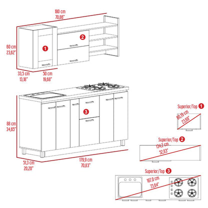 Cocina 180 Yuranny  Duna Y Onix Con Meson Izquierdo
