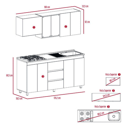 Cocina Integral Riblas Gris Y Blanco Con Mesón Derecho