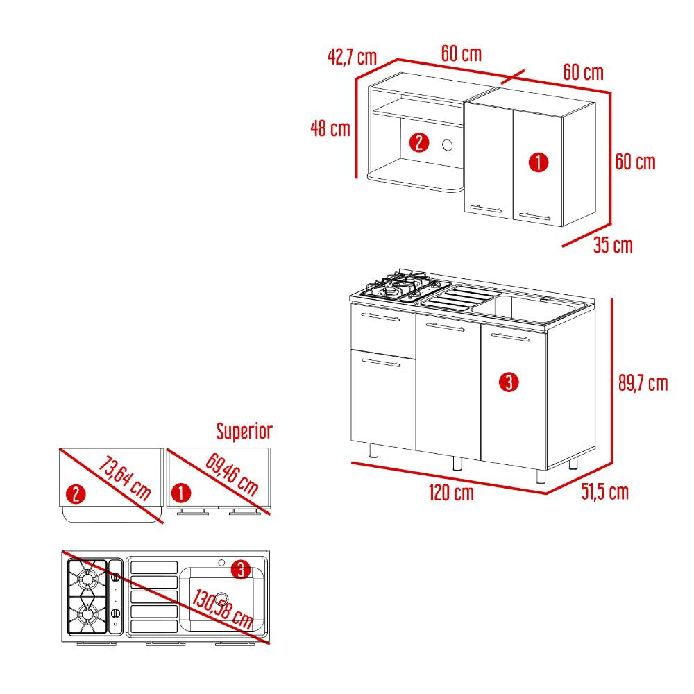 Cocina 120 Kurova  Blanco Meson Derecho