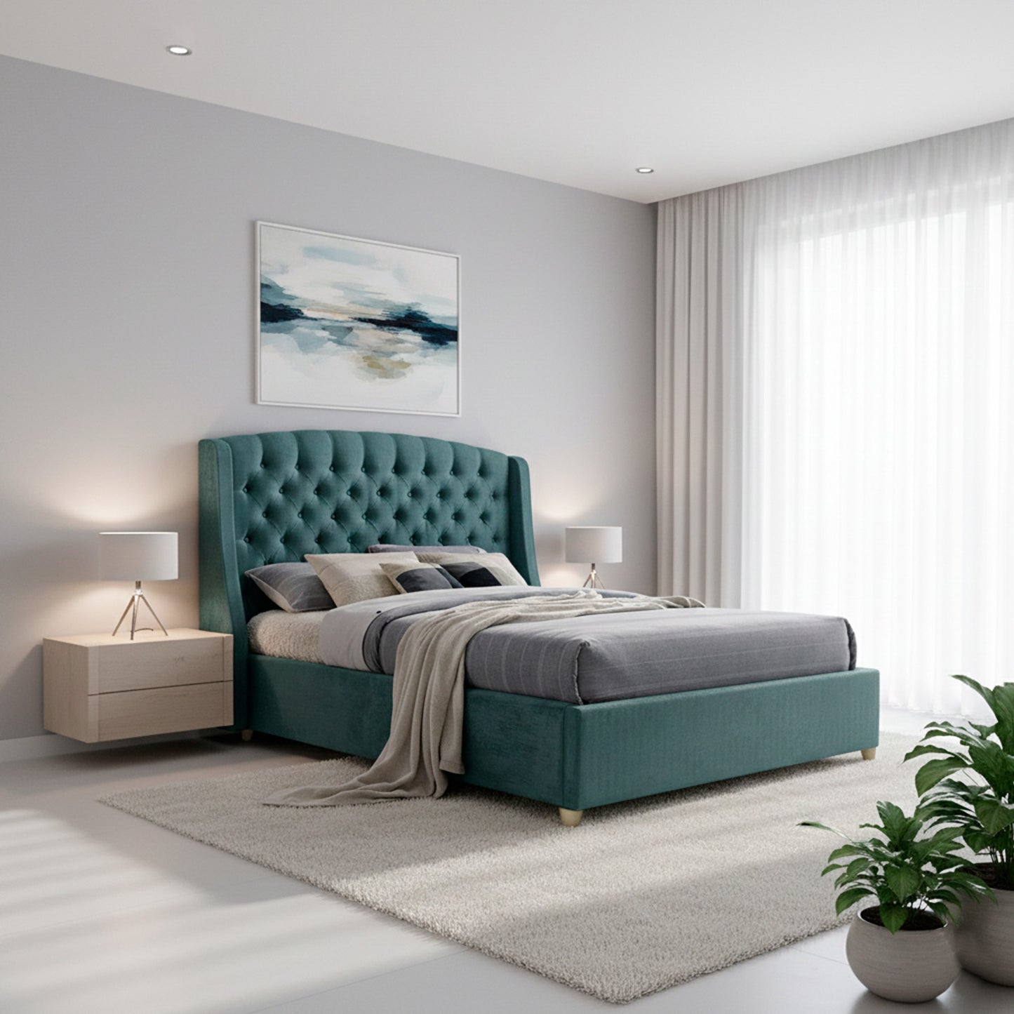 Base Cama con Espaldar + Colchon Semidoble Italia  verde