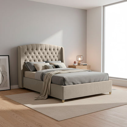 Base Cama Con Espaldar Queen Italia Taupe