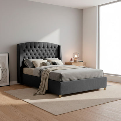 Base Cama Con Espaldar Queen Italia Gris Plomo