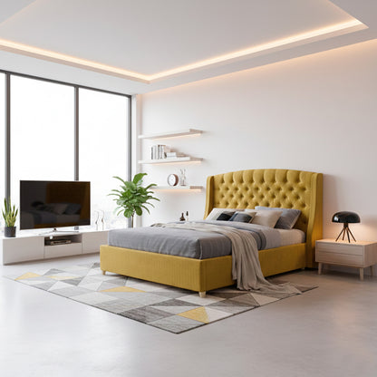 Base Cama Con Espaldar King Italia Mostaza