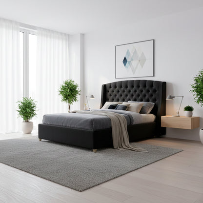 Base Cama Con Espaldar King Italia Negro