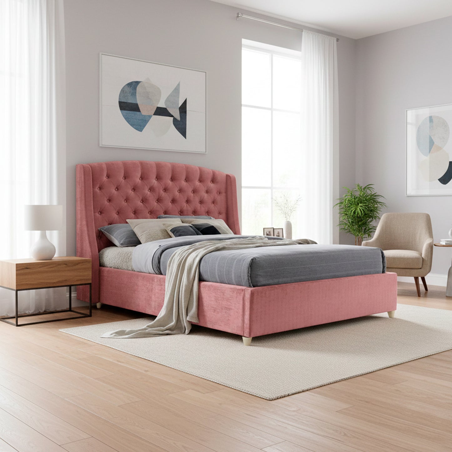 Base Cama Con Espaldar Sencillo Italia Salmon