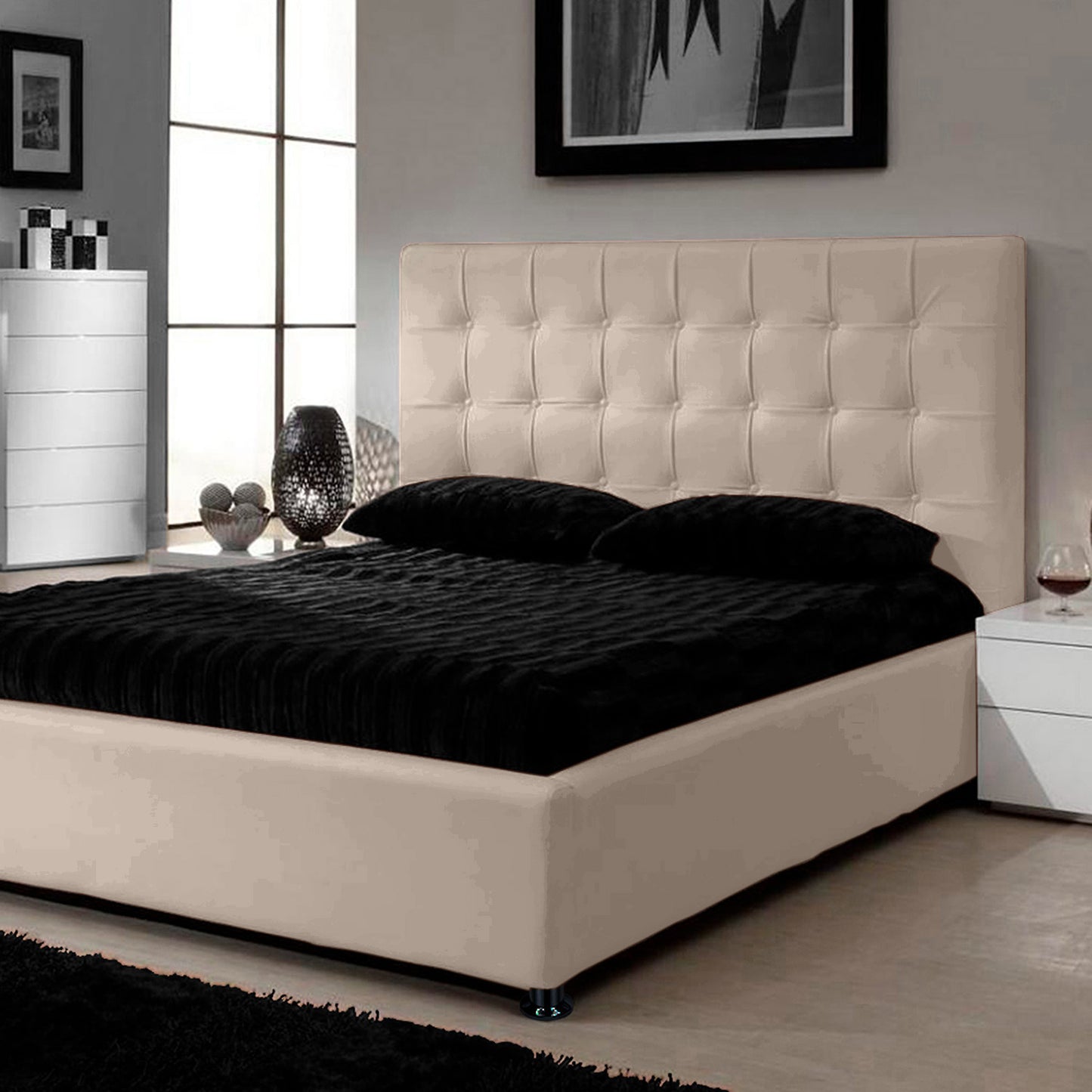ase Cama con Espaldar + Colchon Semidoble Ilusion Beige