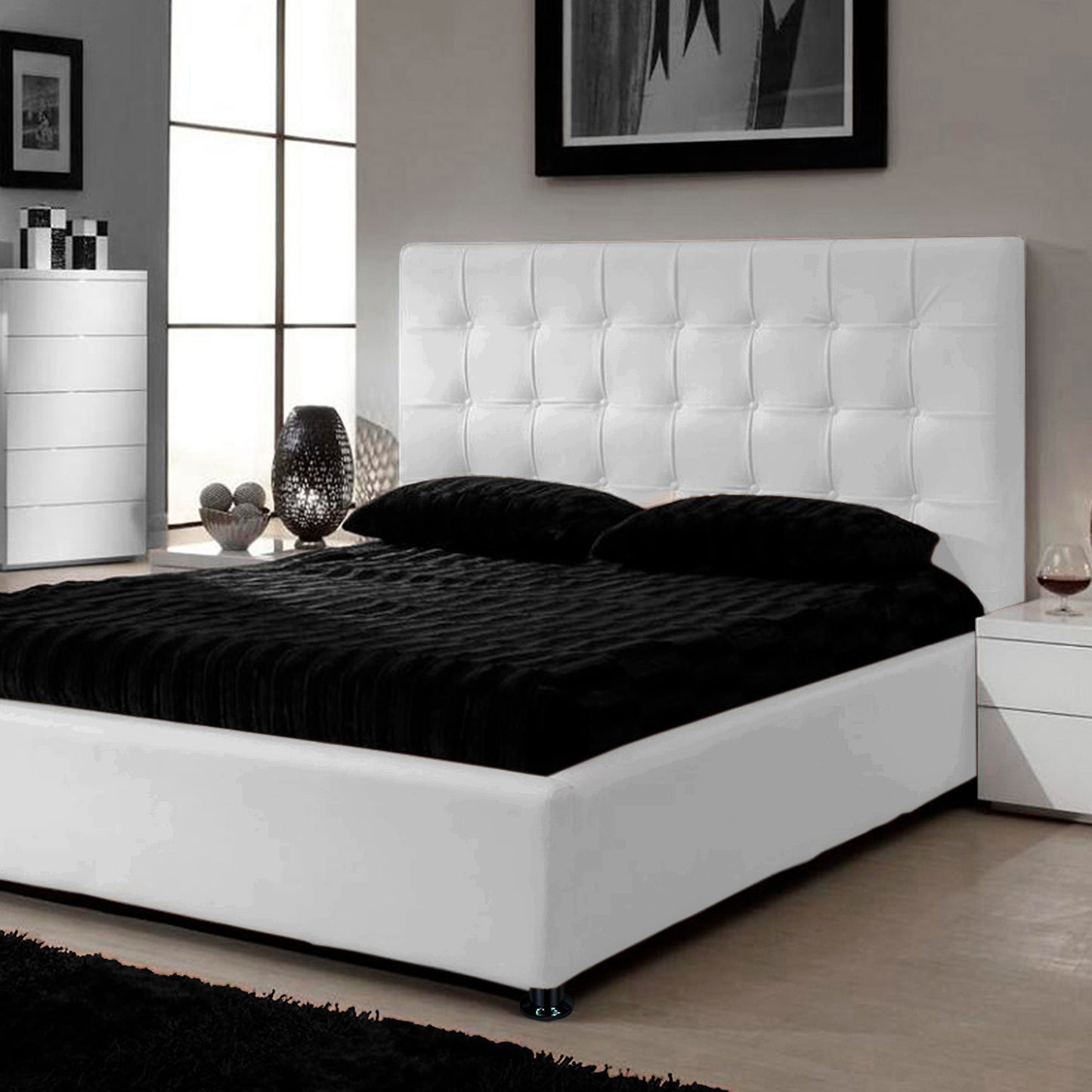 Base Cama con Espaldar + Colchon Doble Ilusion  blanco