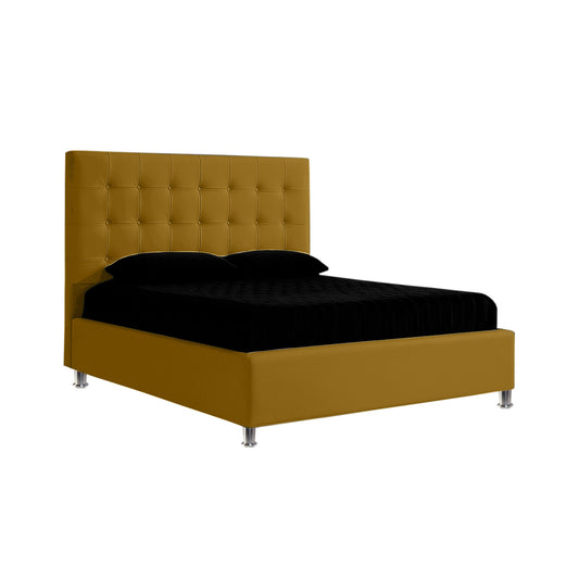Base Cama con Espaldar + Colchon Sencillo Ilusion  mostaza