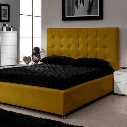 Base Cama con Espaldar + Colchon King Ilusion Mostaza