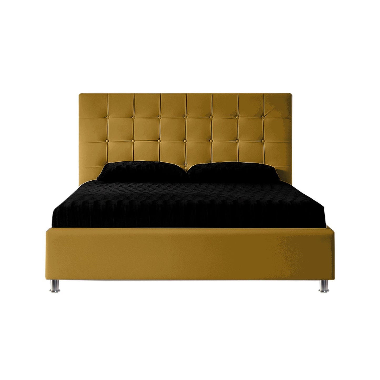 Base Cama con Espaldar + Colchon Doble Ilusion  mostaza