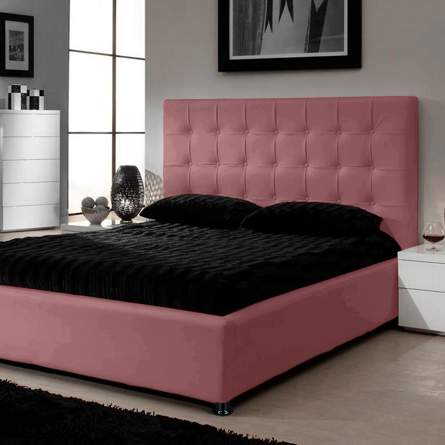 Base Cama con Espaldar + Colchon King Ilusion  salmon