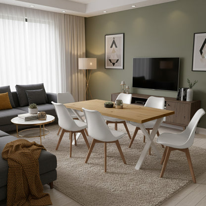 Juego de Comedor Indika macadamia blanco con 6 Sillas Milano blanco