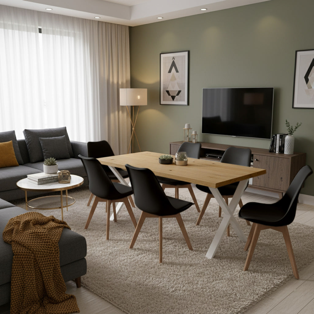 Juego de Comedor Indika macadamia blanco con 6 Sillas Milano negro