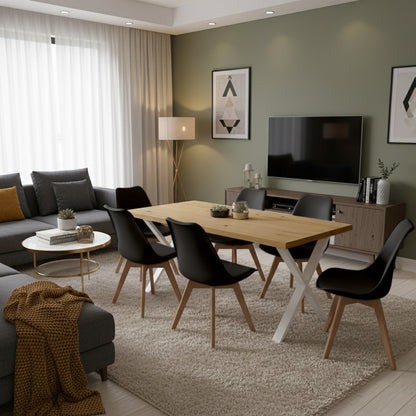 Juego de Comedor Indika macadamia blanco con 6 Sillas Milano negro