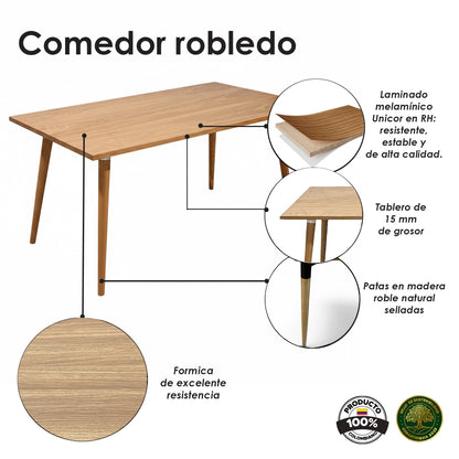 Comedor Robledo con 4 Sillas Eames Arena + Sofa Cama Zou Taupe
