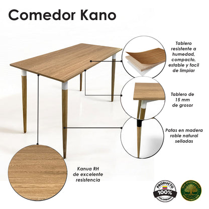 Juego de Comedor Premium Kano con 4 Sillas Eames botones camel