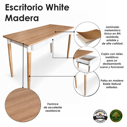 Escritorio Para Pc O Estudio White Madera 73X120X60