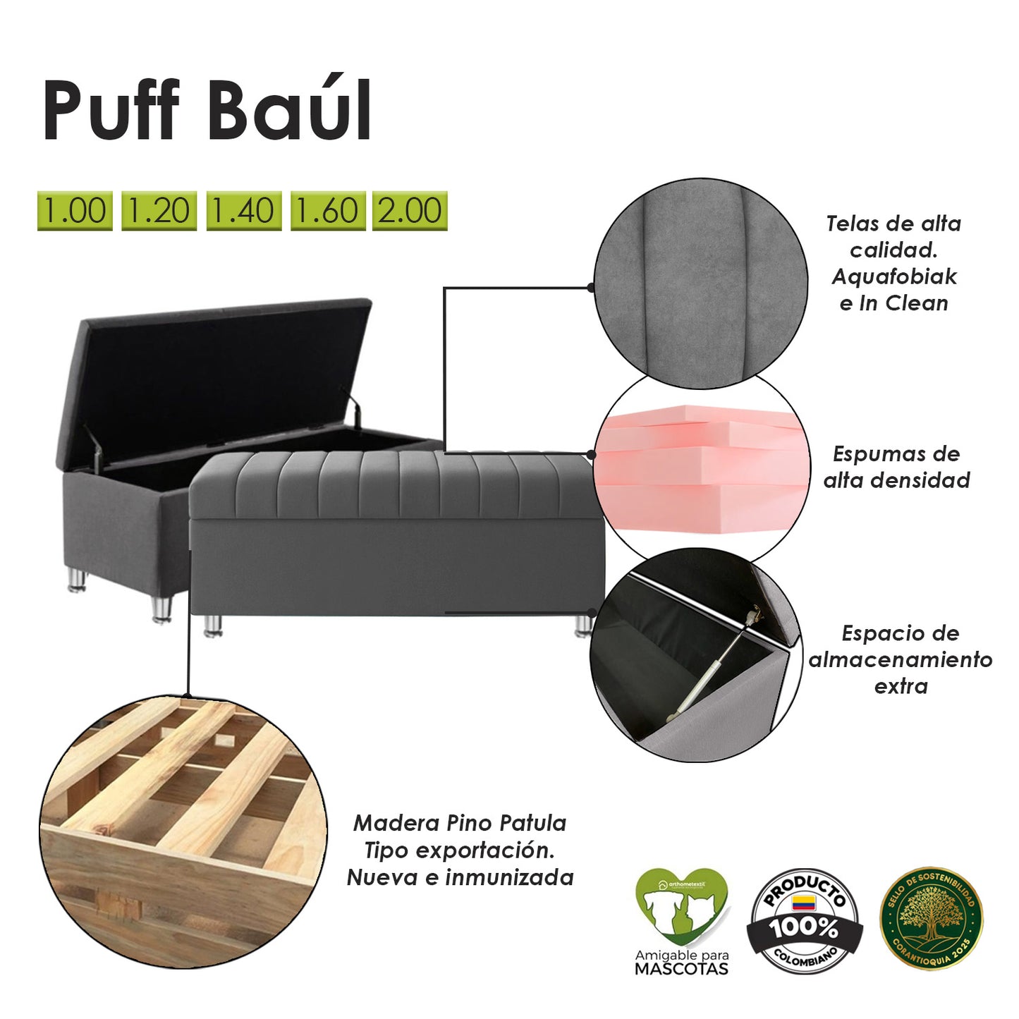 Puff Baul Japan Queen Gris Plata