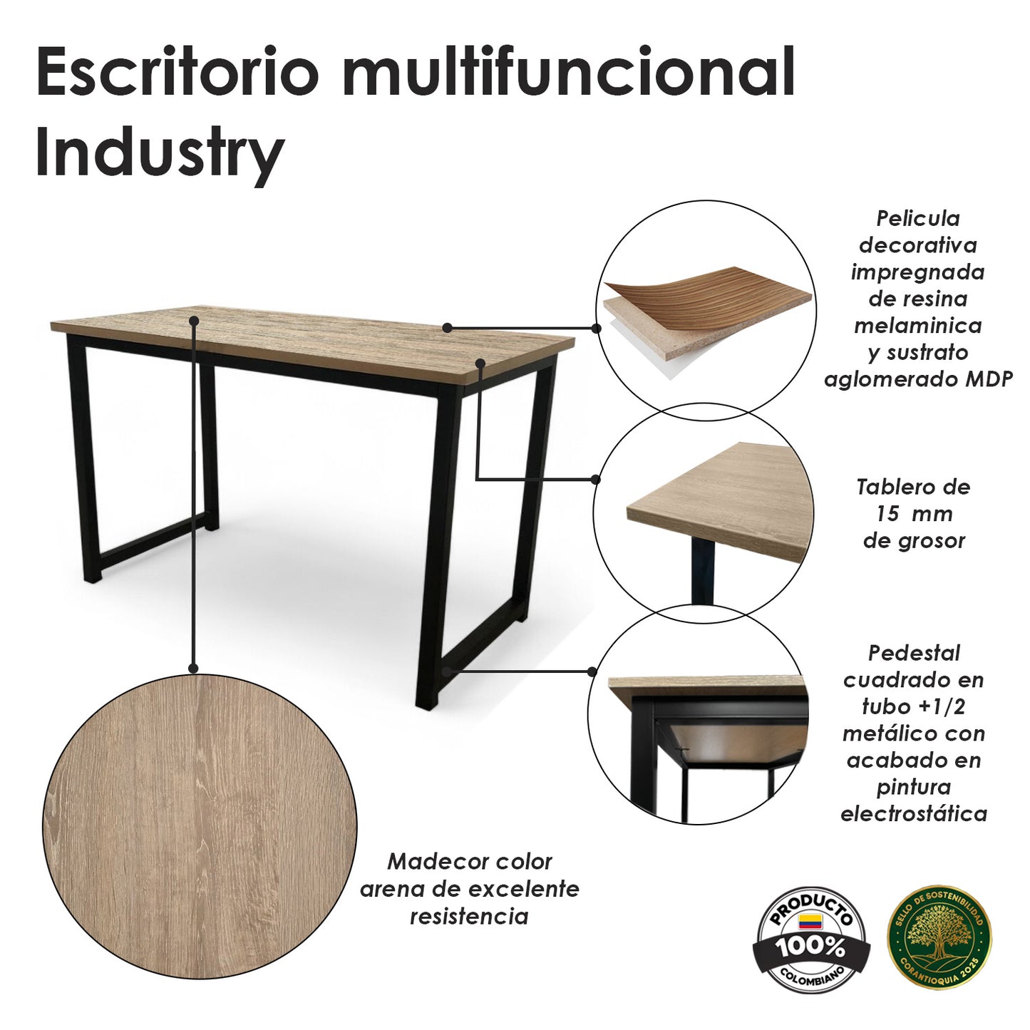 Combo Escritorio Industry + Silla de Oficina Burgo Presidente
