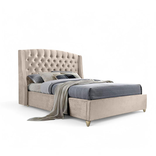 Base Cama con Espaldar + Colchon Queen Italia  beige