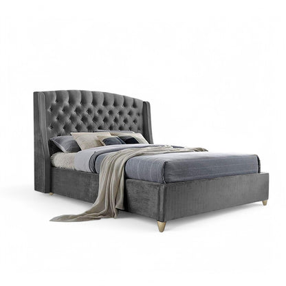 Base Cama con Espaldar + Colchon Queen Italia  gris plata