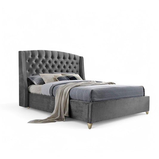 Base Cama con Espaldar + Colchon King Italia Gris plata