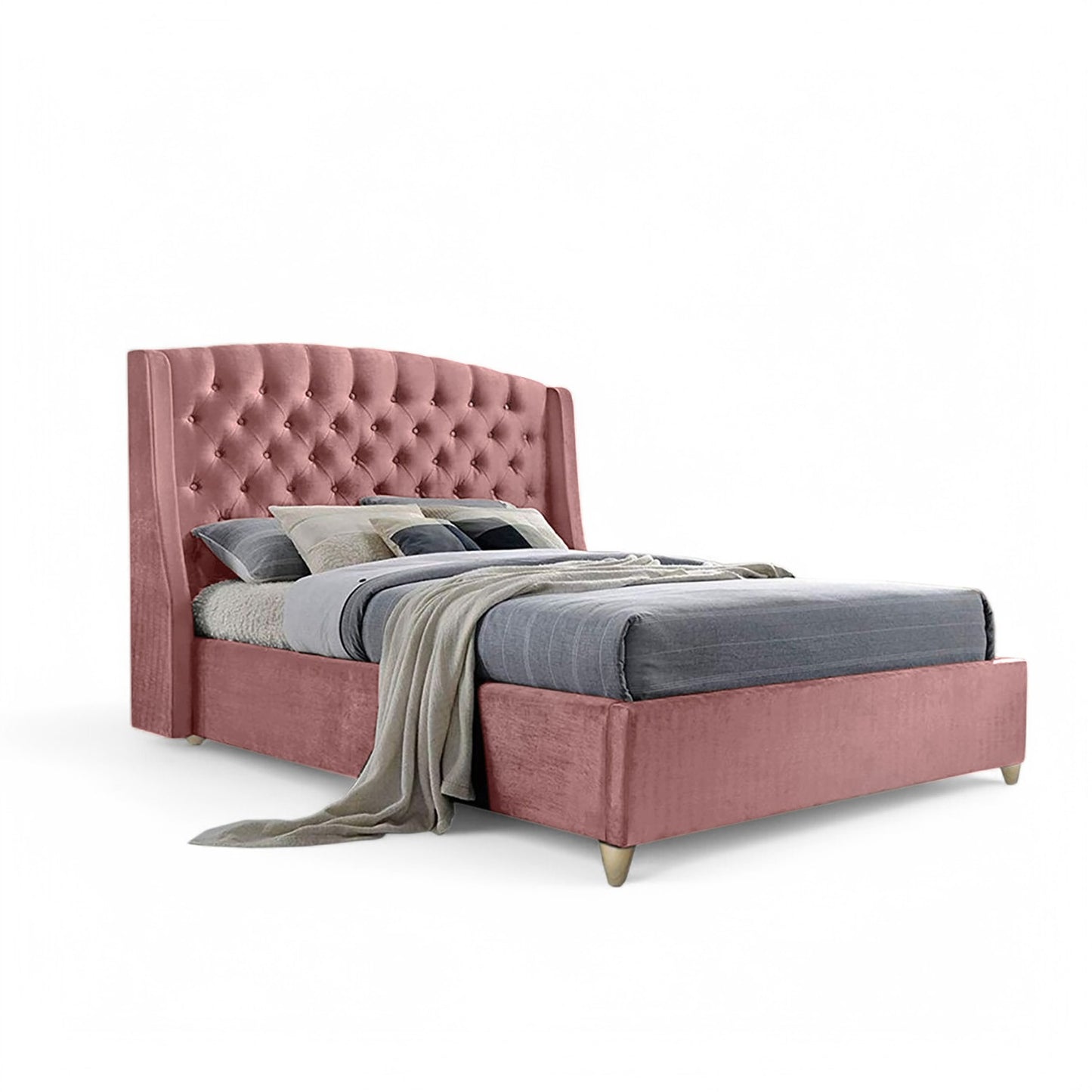 Base Cama con Espaldar + Colchon Doble Italia  salmon