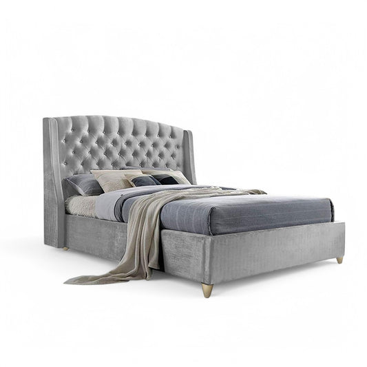 Base Cama con Espaldar + Colchon Doble Italia  gris perla