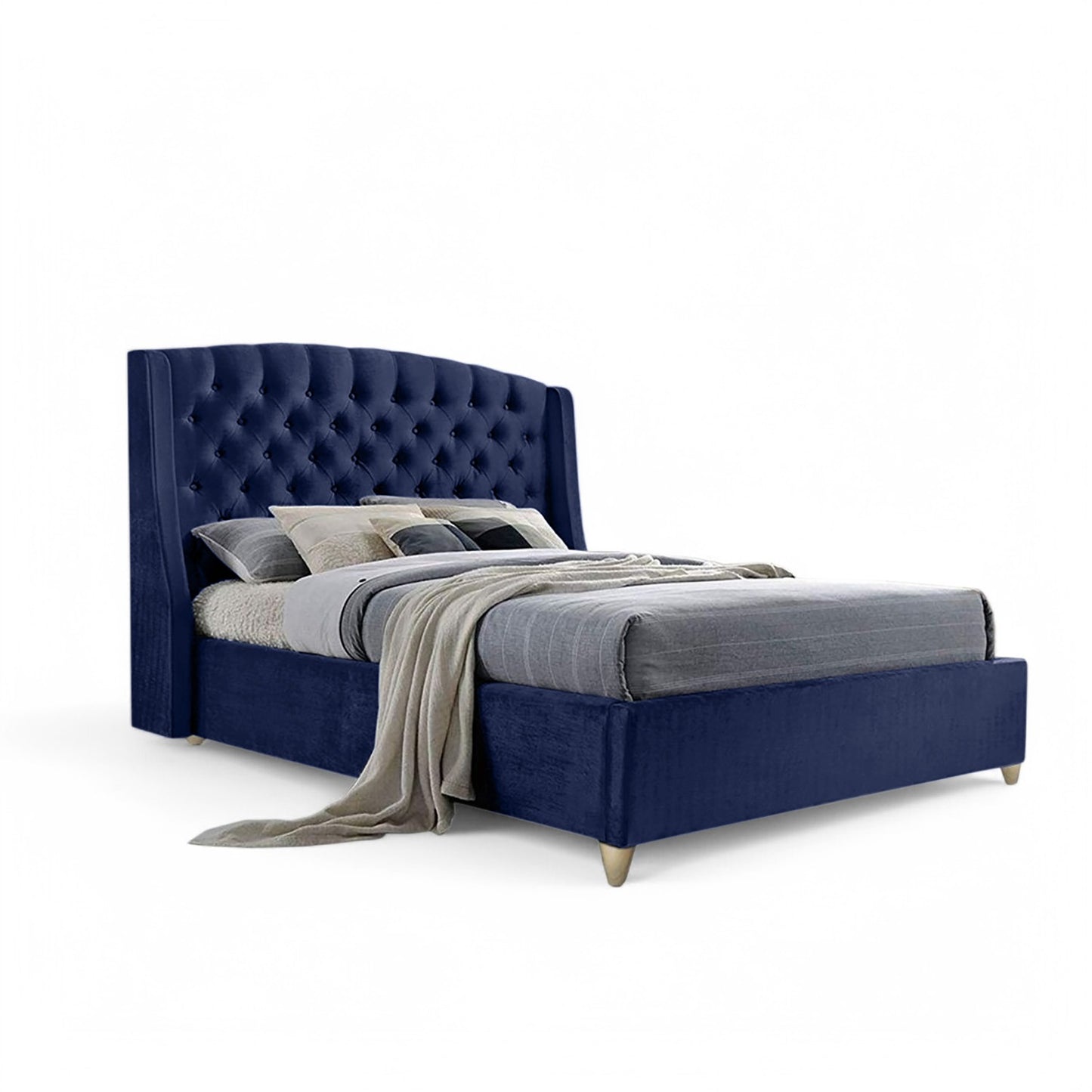 Base Cama Con Espaldar Queen Italia Azul
