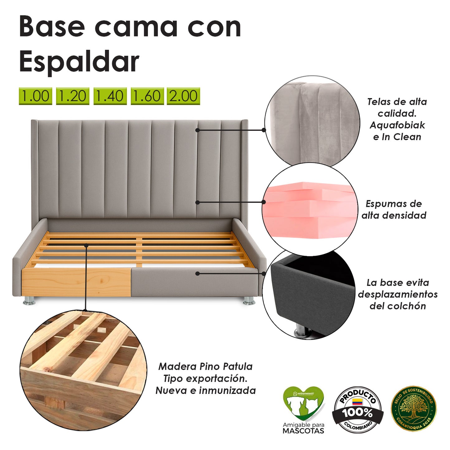 Base Cama con Espaldar + Colchon + Puff Baul King Julieta  negro
