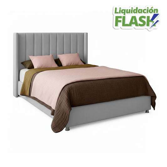 Base Cama Con Espaldar Queen Julieta Gris Perla