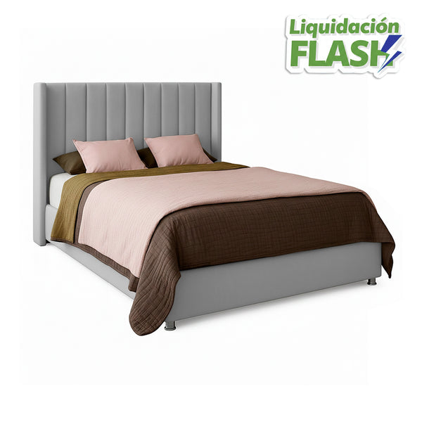 Base Cama Con Espaldar Queen Julieta Gris Perla